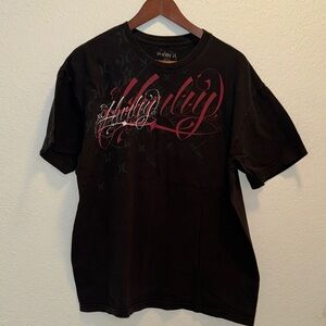 Hurley Black Tee with Red Script Design